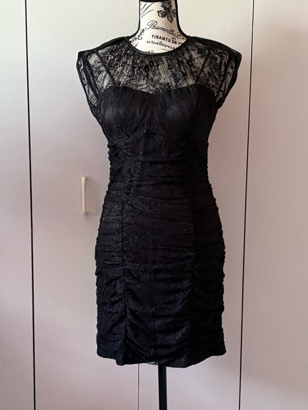 Black Lace Ruched Cocktail Dress - Brand